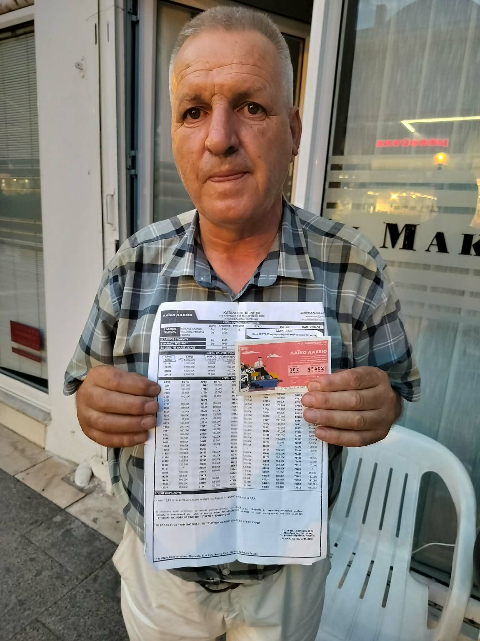 Το τερμάτισε ο τυχερός λαχειοπώλης Κώστας Μίχος με το Λαϊκό λαχείο.